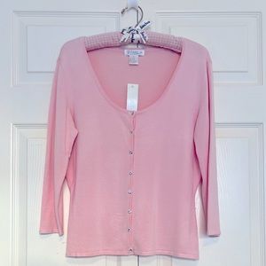 NWT Pink 3/4 Sleeve Rhinestone Button Scoop Neck Cardigan-Size L